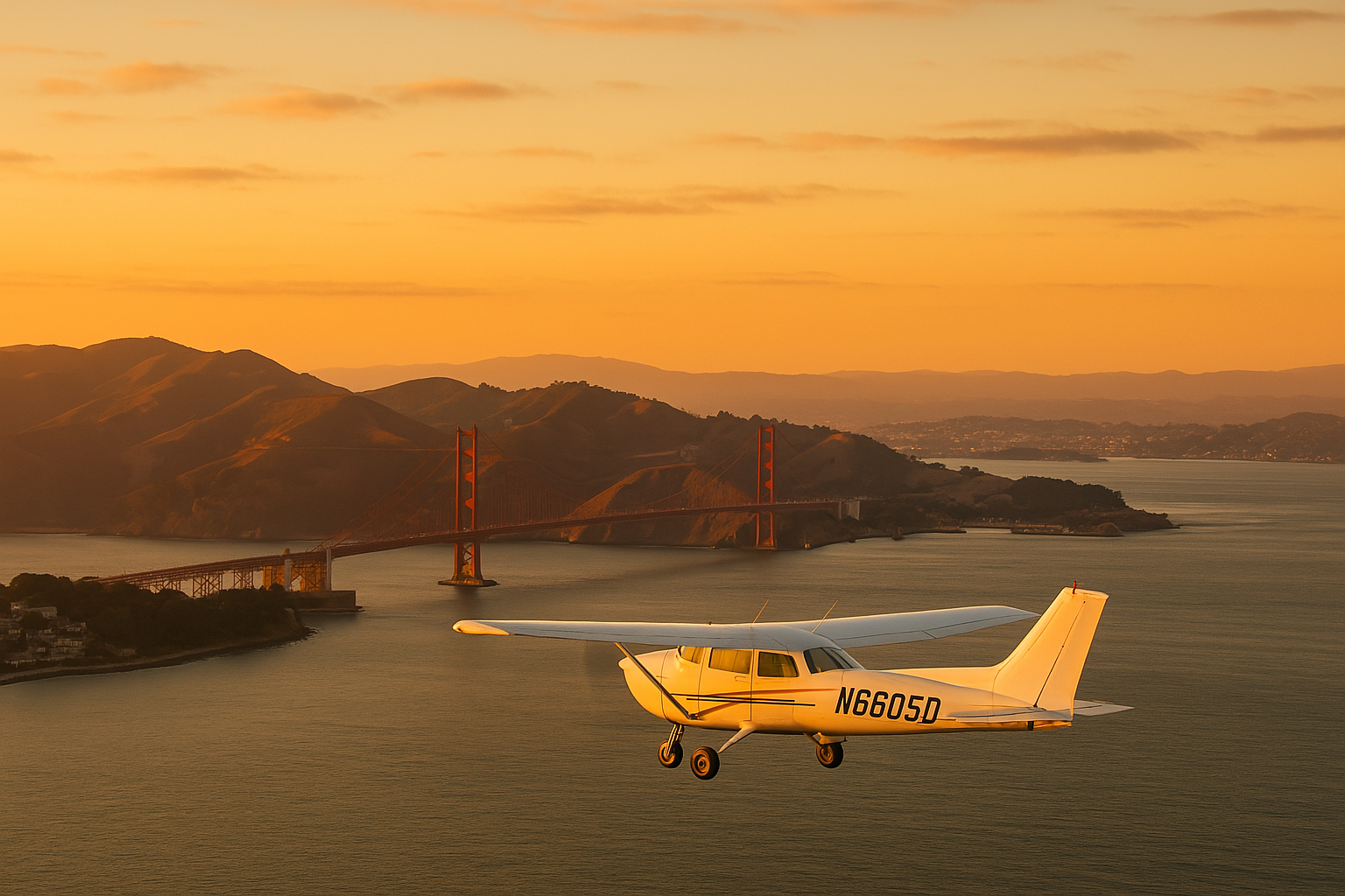 Airplane flying over the Bay Area